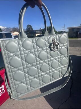 Dior Quilted Tote Bag in Pale Gray with Silver Hardware